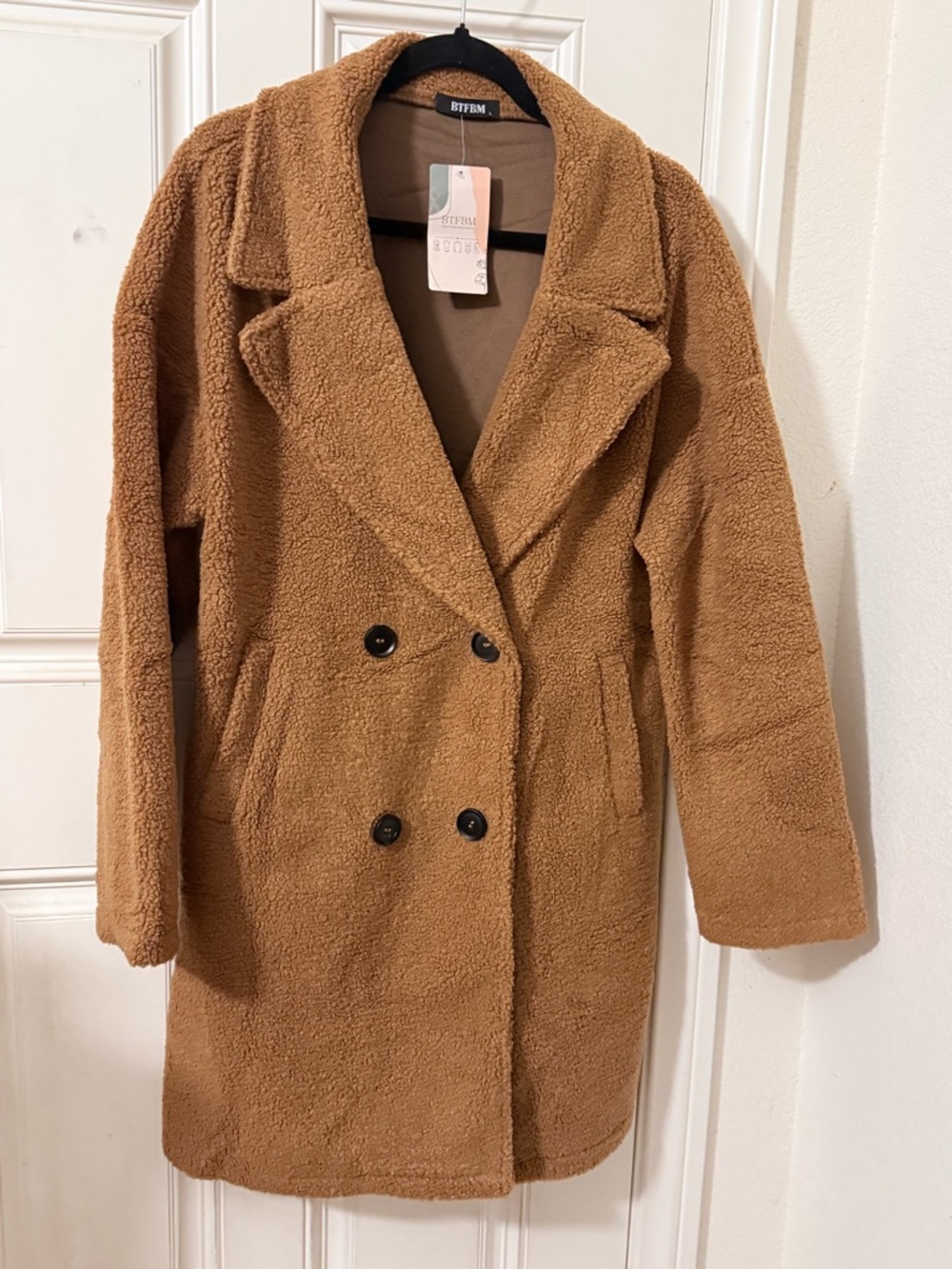 BTFBM Double-Breasted Teddy Coat in Camel